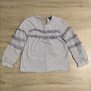 J. Crew Navy and White Striped Ruffle Blouse